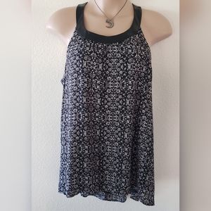 TORRID Black Floral Tank Top Faux Leather Straps